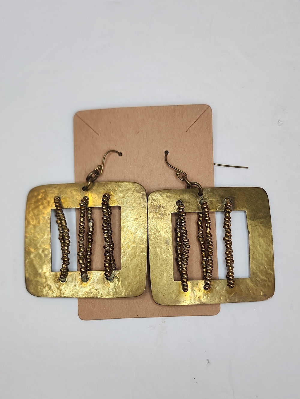 Boho Mixed Metal Square Dangle Earrings Handmade Statement